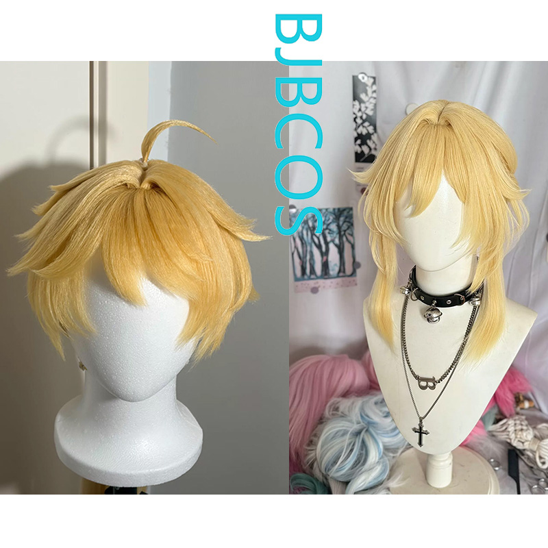 Synthetic Wigs - [スタイリッシュウィッグ]ルミネ/エーテルコスプレウィッグゲーム原神男性または女性用ゴールデン40CM/90Cm耐熱人工毛ウィッグ
