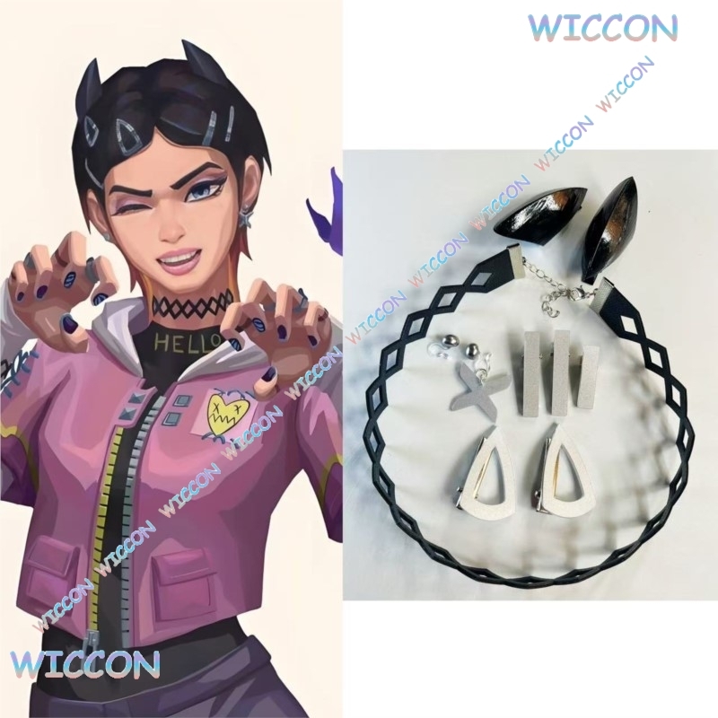 Hair Clips - Valorant クローブクリップ首輪蝶イヤリングコスプレアクセサリーゲームキャラクターロールプレイパーティーアニメ髪飾りハロウィン
