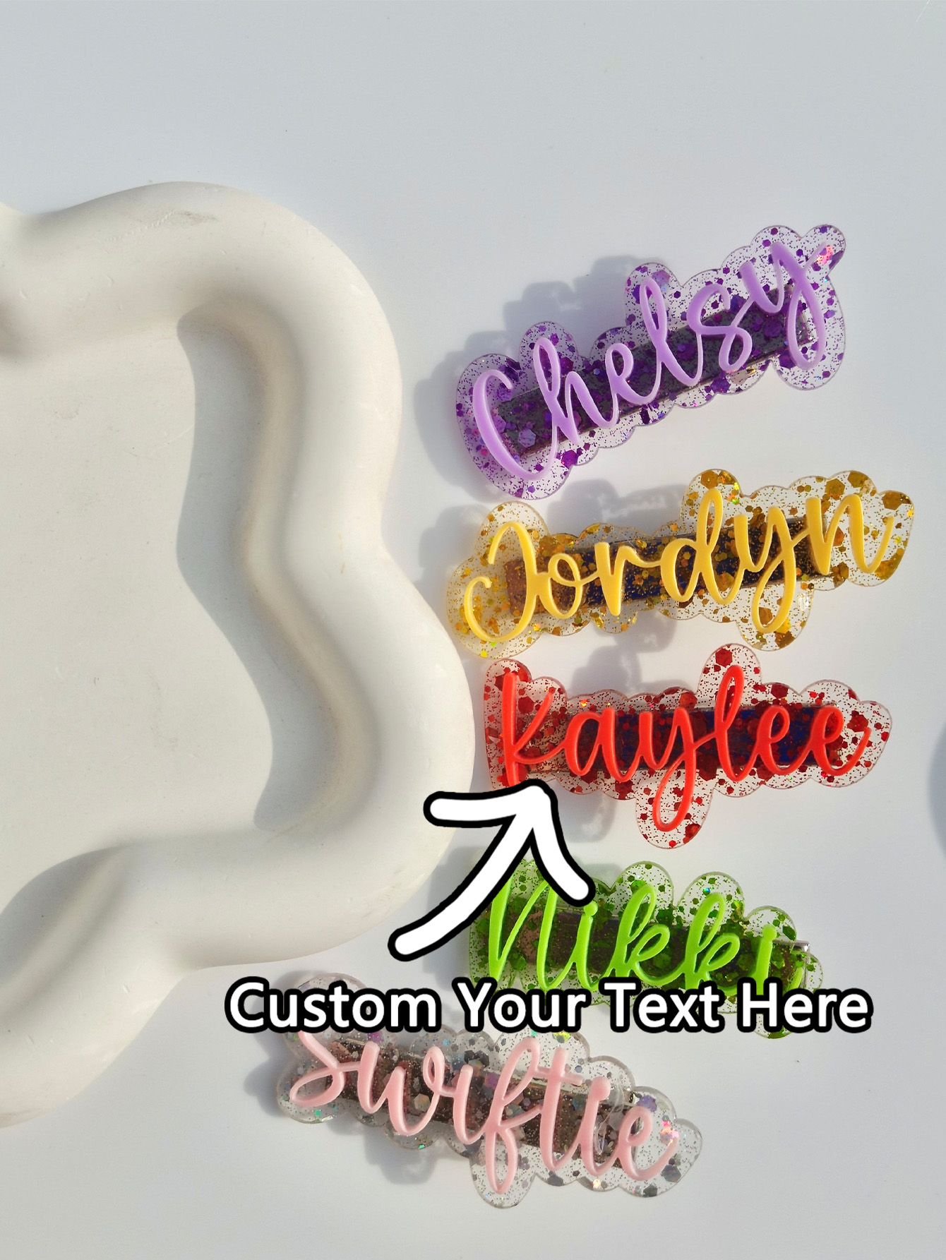 Hair Clips - 1PC カスタムヘアクリップ - パーソナライズされた PMMA レーザー彫刻名