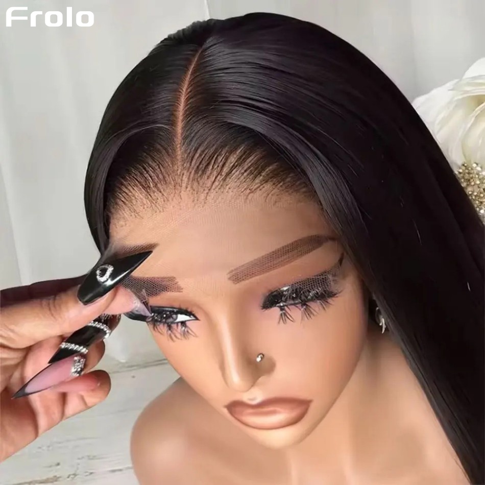Lace Front Wigs - 接着剤不要のボーンストレート人毛ウィッグ 密度220 13X4 13X6 HD透明レースフロントウィッグ ナチュラルブラック