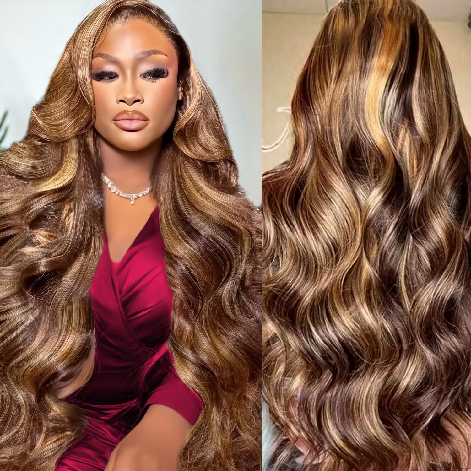 HDハイライト 46インチ 13x4 ボディウェーブ レース - Lace Front Wigs のレビューと価格