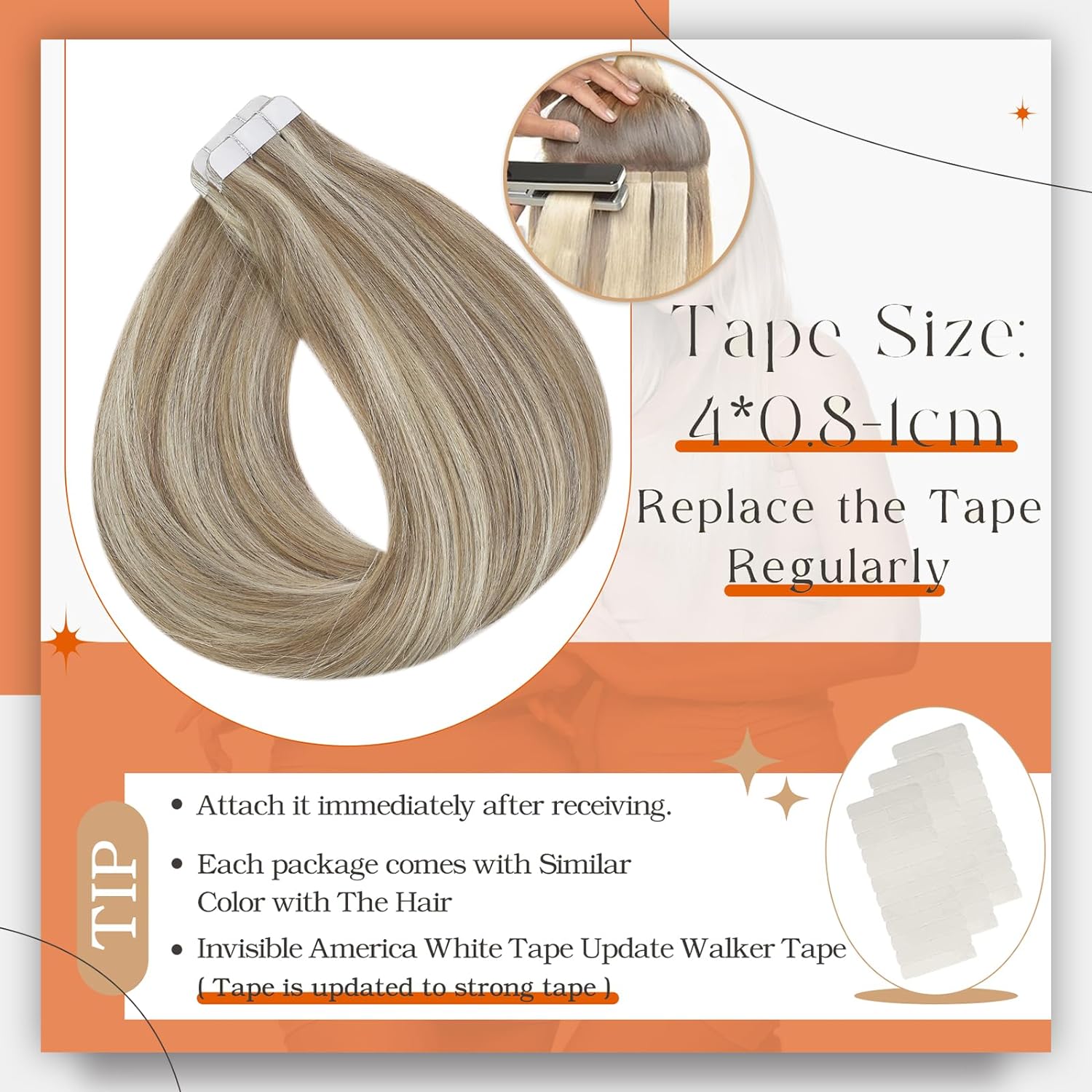 フルシャインテープ人毛エクステンションバレイヤージュブロンド - Invisible Tape In Extensions Real Hair のレビューと価格