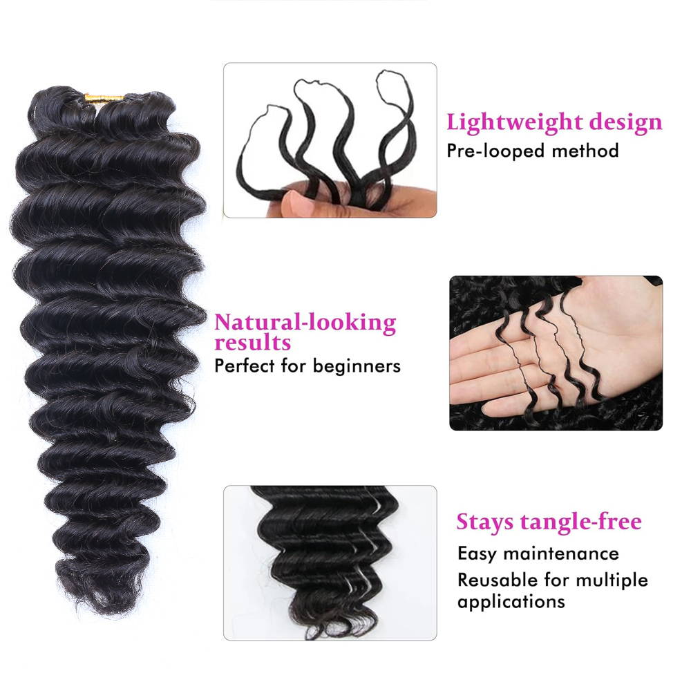 ナチュラルブラックのディープウェーブ・フェザーヘアエクステン - Hair Bundles のレビューと価格