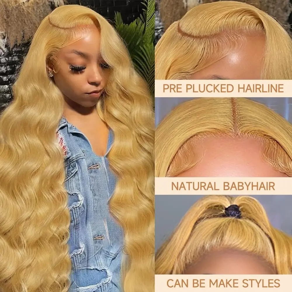 ハニーブロンドのウェーブヘアウィッグ、13x6 HDレースフ - Hd Lace Frontal Wig Human Hair Pre Plucked のレビューと価格