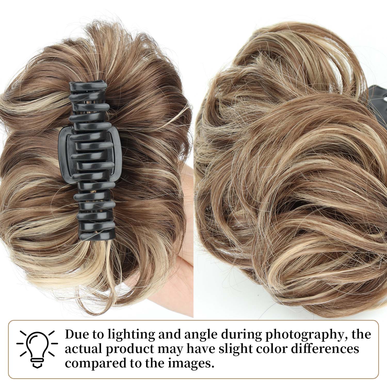 合成メッシーバンヘアピース、爪留め式カーリーヘアバンエクステ - Claw Clip Messy Bun Hair Piece のレビューと価格