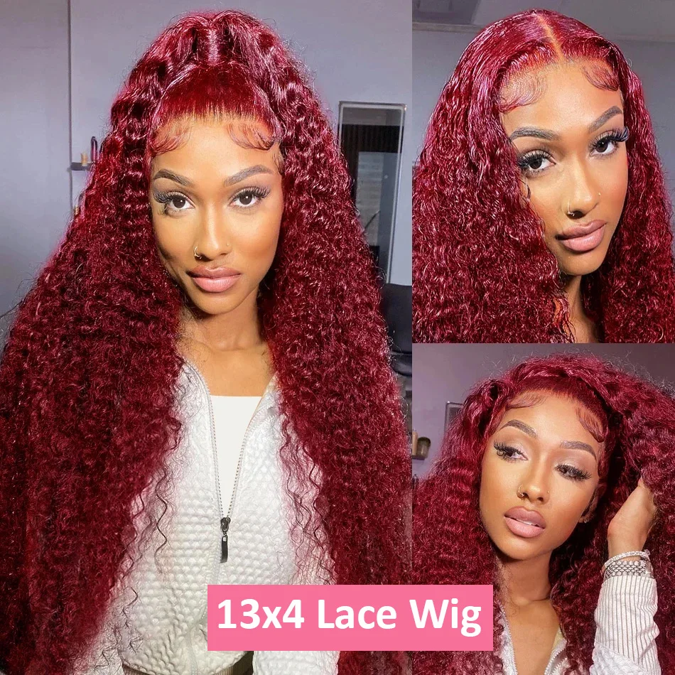 200密度 バーガンディ ディープウェーブ 人毛ウィッグ 9 - Lace Front Wigs のレビューと価格